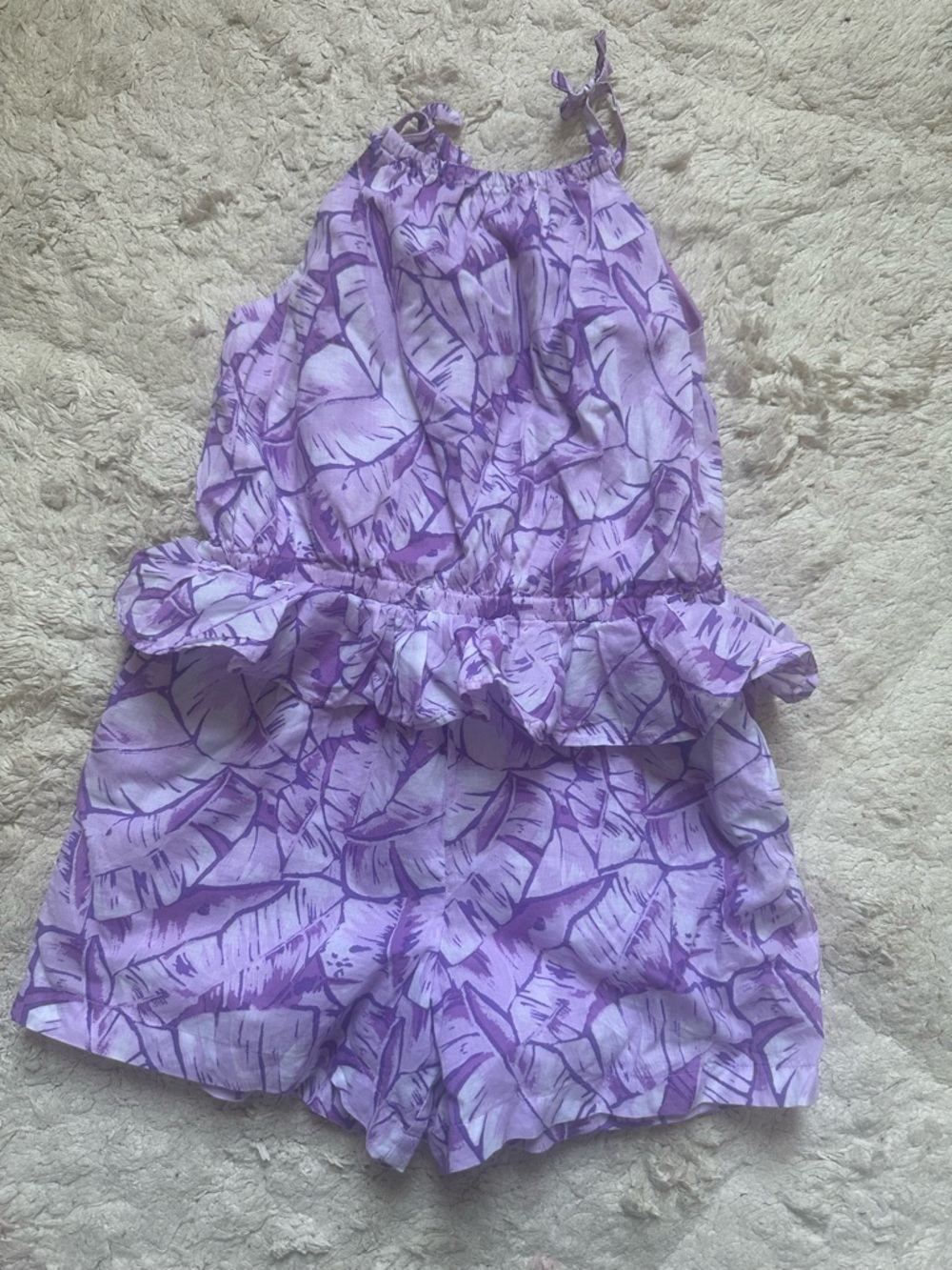Janie and Jack Purple Leaf-Print Romper 4/5T